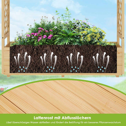 Wooden Raised Garden Bed with Trellis and Drainage, 150x50x104 cm
