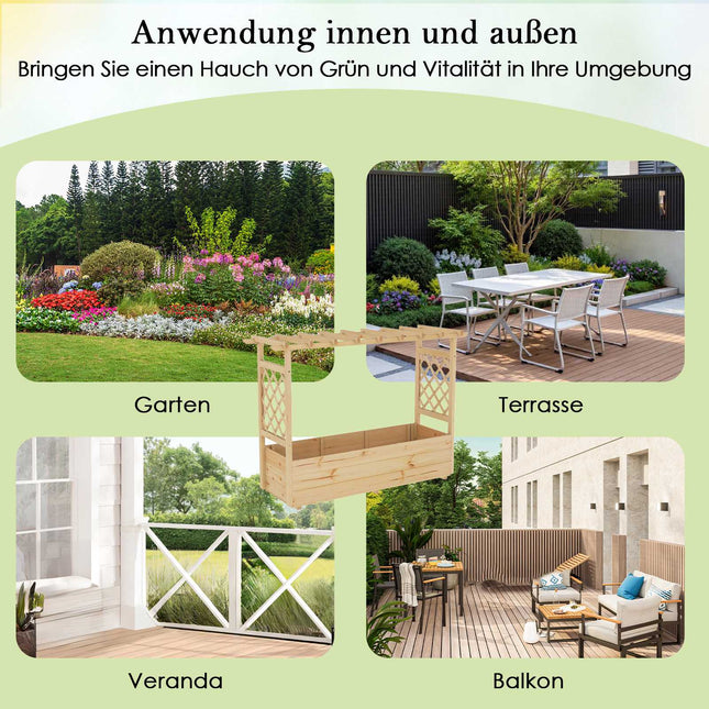 Wooden Raised Garden Bed with Trellis and Drainage, 150x50x104 cm