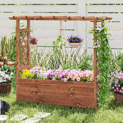 Wooden Raised Garden Bed with Trellis and Hanging Roof