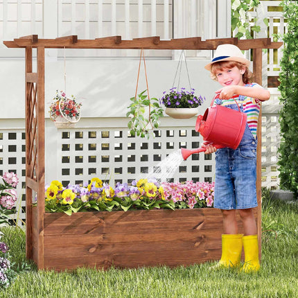 Wooden Raised Garden Bed with Trellis and Hanging Roof