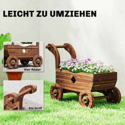Wooden Raised Planter Cart with Wheels – 68 x 38 x 52 cm