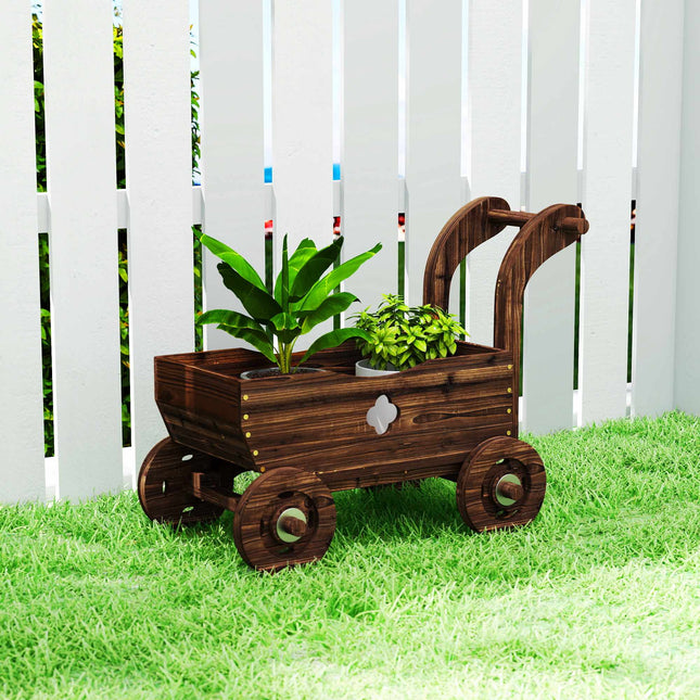 Wooden Raised Planter Cart with Wheels – 68 x 38 x 52 cm