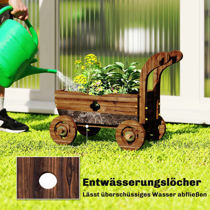 Wooden Raised Planter Cart with Wheels – 68 x 38 x 52 cm