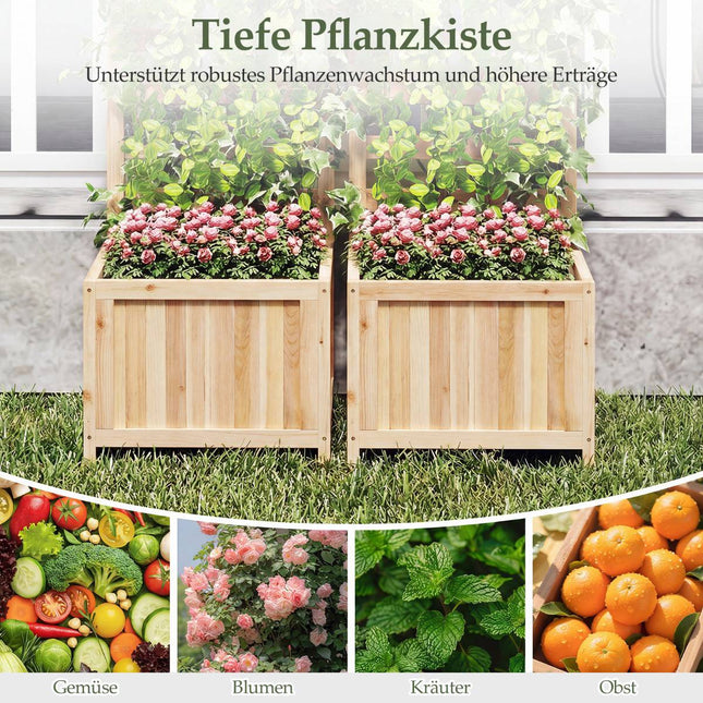 Wooden Raised Planter with Trellis and Drainage Holes