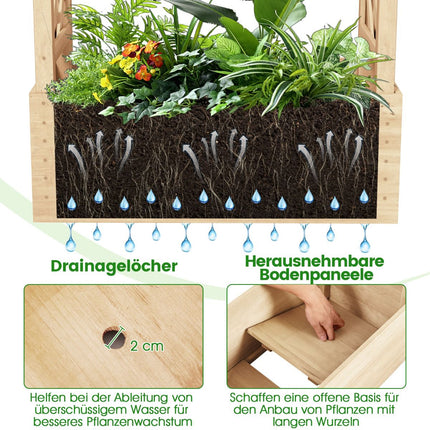 Wooden Raised Planter with Trellis and Drainage Holes