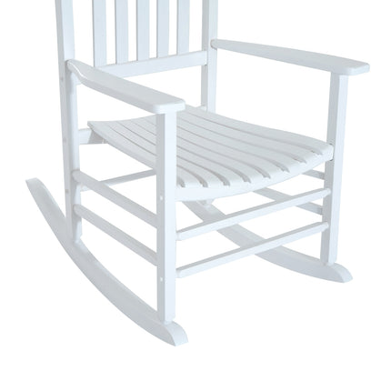 White wooden rocking chair with armrests for garden relaxation