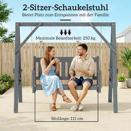 Wooden Rocking Chair for 2, Ergonomic, Grey, 250kg Capacity