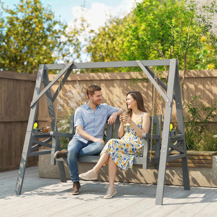 Wooden Rocking Chair for 2, Ergonomic, Grey, 250kg Capacity