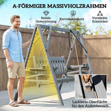 Wooden Rocking Chair for 2, Ergonomic, Grey, 250kg Capacity