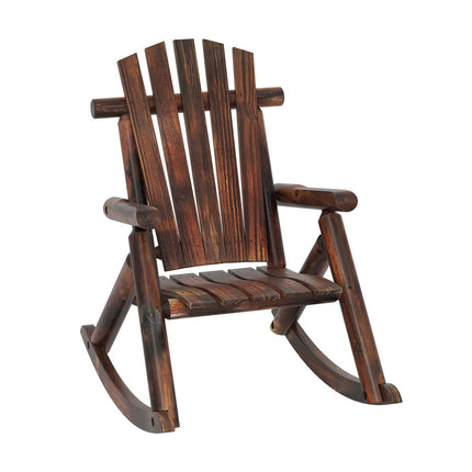 Wooden Rocking Chair with High Backrest and Slatted Seat