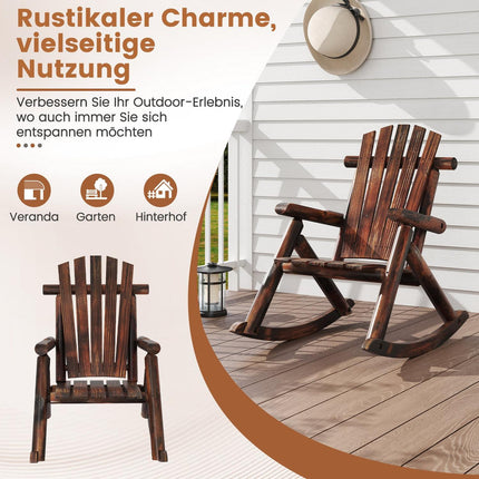 Wooden Rocking Chair with High Backrest and Slatted Seat