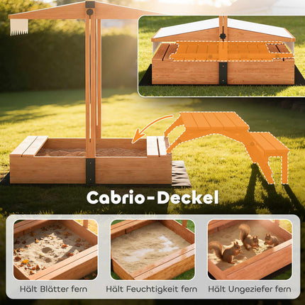 Wooden Sandbox with Adjustable Roof and Picnic Table