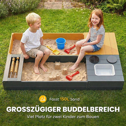 Wooden Sandbox with Bench and Storage, 150x90cm