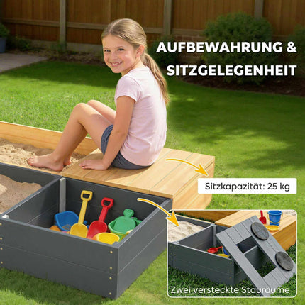 Wooden Sandbox with Bench and Storage, 150x90cm