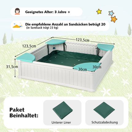 Wooden Sandbox with Cover & Seats, 123.5 cm, White