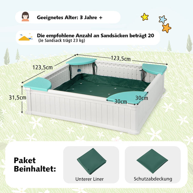 Wooden Sandbox with Cover & Seats, 123.5 cm, White