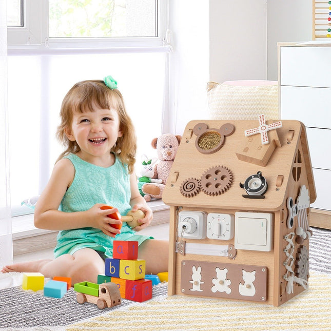 Wooden Sensory Playhouse for Kids with Storage