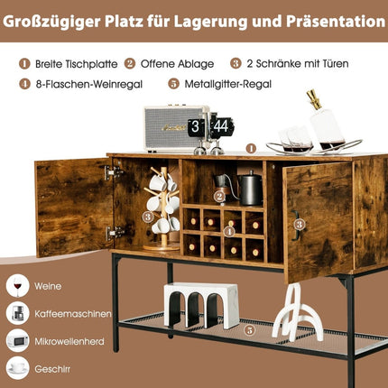 Wooden Sideboard with Wine Rack & Doors Kitchen Cabinet 120 x 40 x 85 cm Rustic Brown