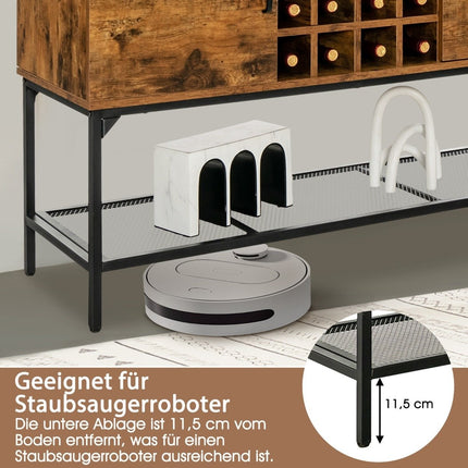 Wooden Sideboard with Wine Rack & Doors Kitchen Cabinet 120 x 40 x 85 cm Rustic Brown