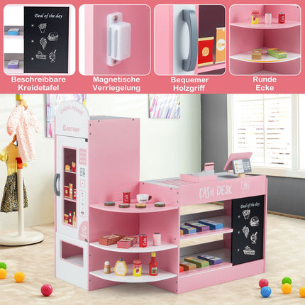 Wooden Supermarket Playset, Cash Register, Vending Machine, Pink