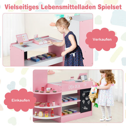 Wooden Supermarket Playset, Cash Register, Vending Machine, Pink