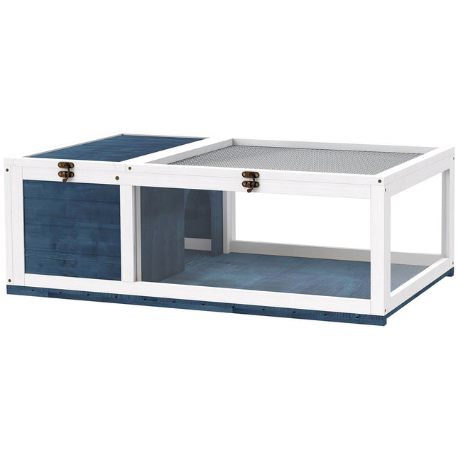 Wooden Tortoise House with Hinged Roof, 91x60.5x32 cm, Blue