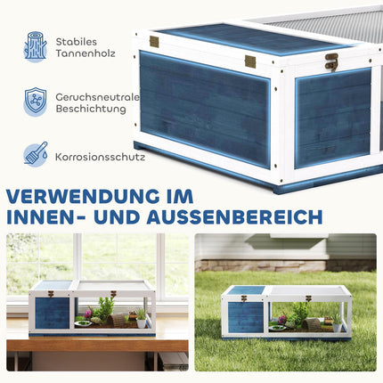 Wooden Tortoise House with Hinged Roof, 91x60.5x32 cm, Blue
