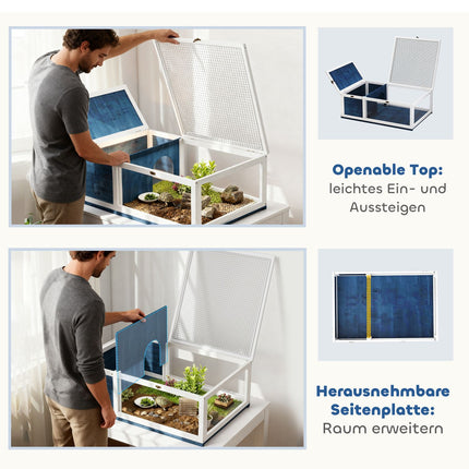 Wooden Tortoise House with Hinged Roof, 91x60.5x32 cm, Blue