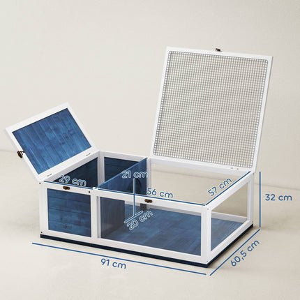 Wooden Tortoise House with Hinged Roof, 91x60.5x32 cm, Blue