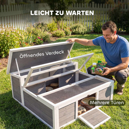 Wooden Tortoise House with Run, 113x106.5x44.5 cm, Grey