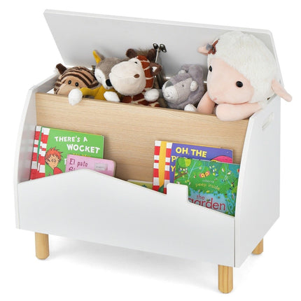 Wooden Toy Box with Shelf, Hinged Lid, 60x30x44 cm, White