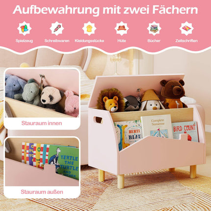 Wooden Toy Box with Shelf, Pink, 60 x 30 x 44 cm