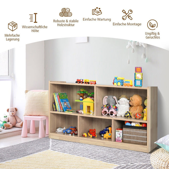 Wooden Toy Storage Shelf with 5 Compartments, 111x30x61.5 cm