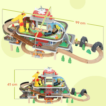 Wooden Train Set, 79 Pieces, 4 Levels, Expandable