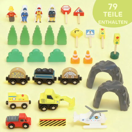Wooden Train Set, 79 Pieces, 4 Levels, Expandable