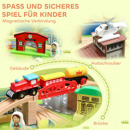 Wooden Train Set Table, 108 Pieces, Removable Top, 98x60.5x40 cm