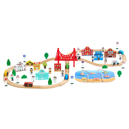 Wooden Train Track Set, 113-Piece, Storage Box