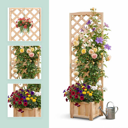 Wooden Trellis Planter Box, 180 cm, Natural Finish