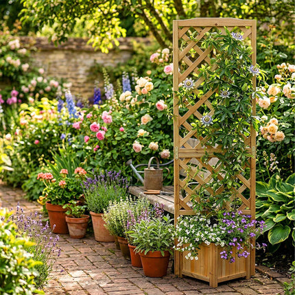 Wooden Trellis Planter Box, 180 cm, Natural Finish