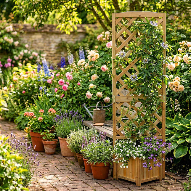 Wooden Trellis Planter Box, 180 cm, Natural Finish