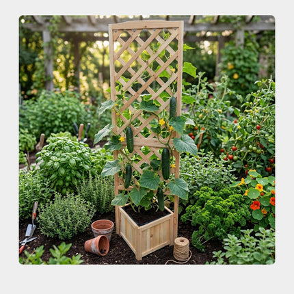 Wooden Trellis Planter Box, 180 cm, Natural Finish