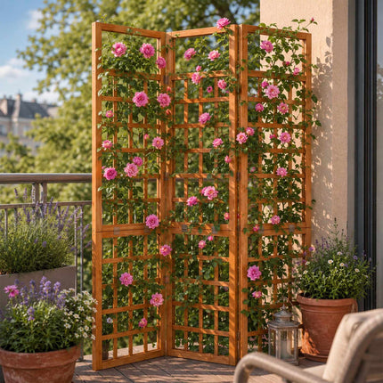 Wooden Trellis Screen, Light Brown, Small, 3 Panels