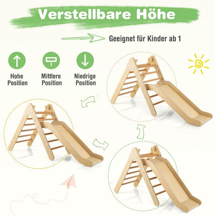 Wooden Triangle Climbing Set with Slide for Kids
