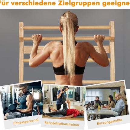 Wooden Wall Bars with Pull-Up Bar, 10 Rungs, 100kg Capacity
