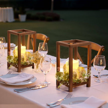 Wooden Wedding Lantern Centerpiece Set, 12 With LED Candles