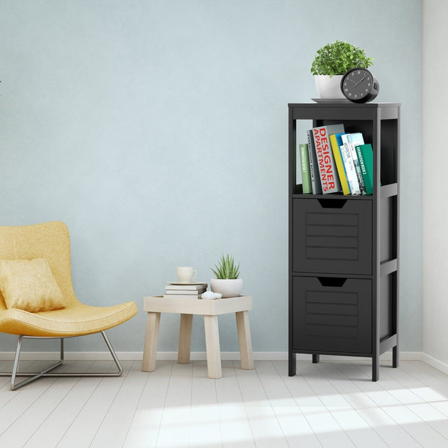 Wooden bathroom chest of drawers with 2 drawers 30 x 30 x 89 cm black