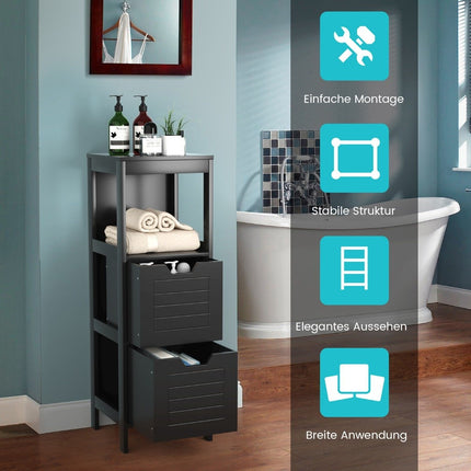 Wooden bathroom chest of drawers with 2 drawers 30 x 30 x 89 cm black