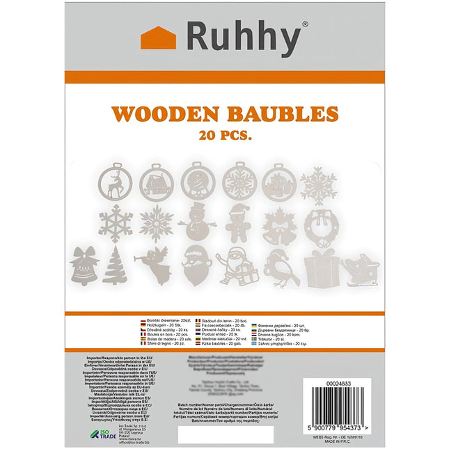 Wooden baubles - 20pcs Ruhhy