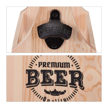 Wooden beer holder with bottle opener