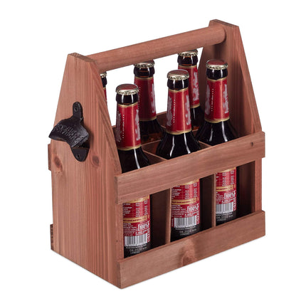 Wooden beer holder with bottle opener